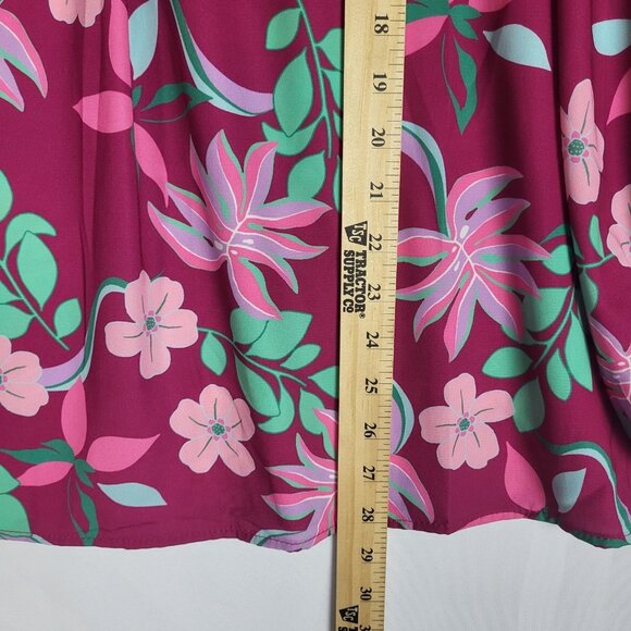 Cotton Bleu Top Blouse Women's XL Pink Floral Boho Balloon Sleeves Silky Peasant - Picture 4 of 7